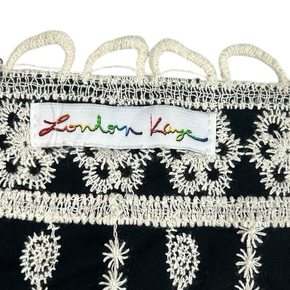 London Kaye Black Embroidered Open Front Kimono Cardigan Crochet Lace Duster - Picture 6 of 8